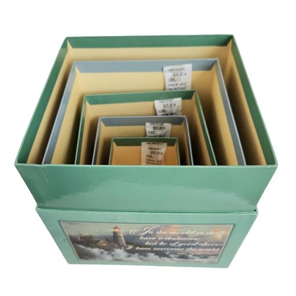 Vtg Thomas Kinkade Nesting Boxes Set Painter Of Light Amcal Scripture Lighthouse - Picture 3 of 14